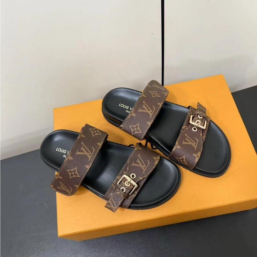 Louis Vuitton Brown Monogram Double-Strap Slide Sandals